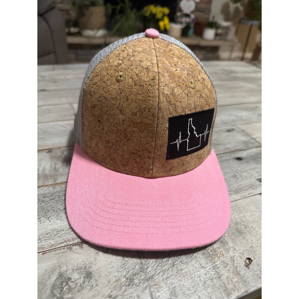 The Heartbeat Brand Idaho Heartbeat Trucker Hat Cork Pink Grey Snapback Cap